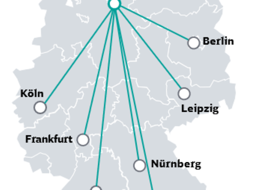 Fahrzeitenspinne, Fahrzeiten, ICE, Reisezeit